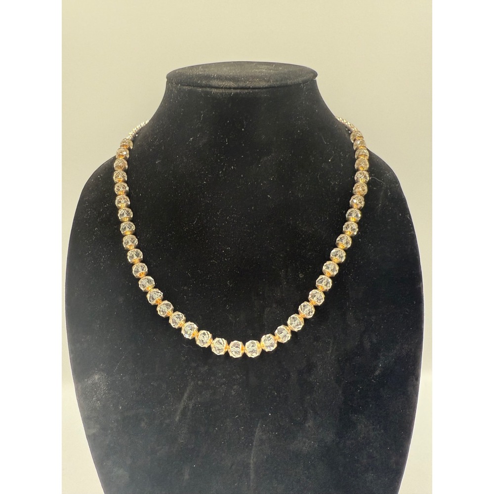 Vintage Faceted‎ Clear Crystal Silver Tone Beaded Toggle Clasp Necklace 22 Inch
